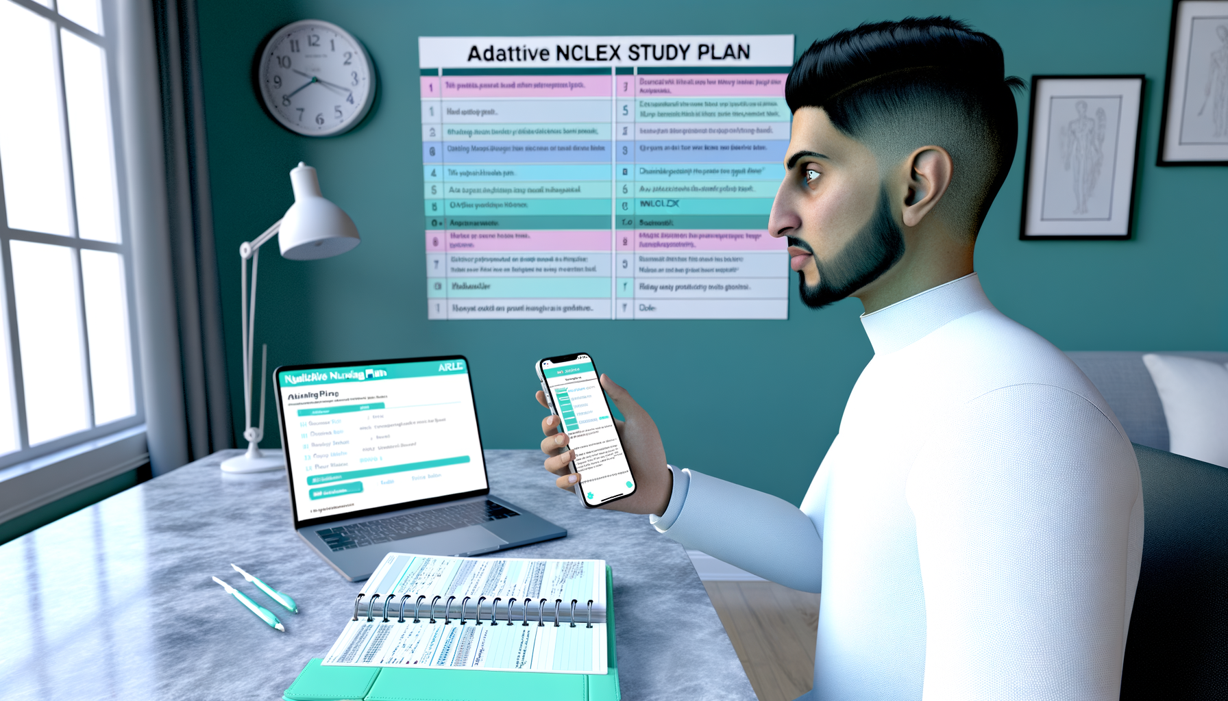 Adaptive NCLEX study plan on phone and laptop