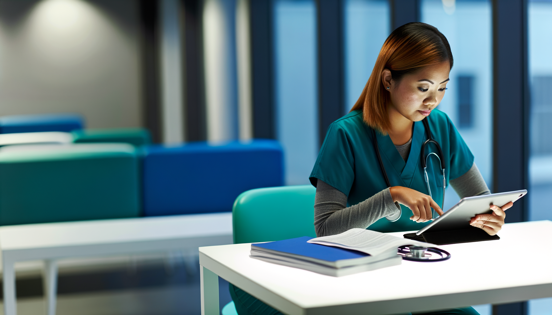 Nursing student preparing for NCLEX exam with mobile app